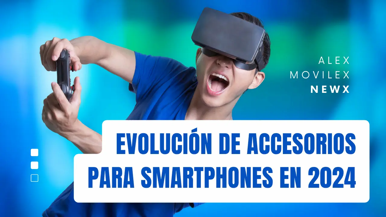 Variedad de accesorios para smartphones de última generación, incluyendo auriculares inalámbricos, fundas innovadoras y dispositivos de realidad aumentada