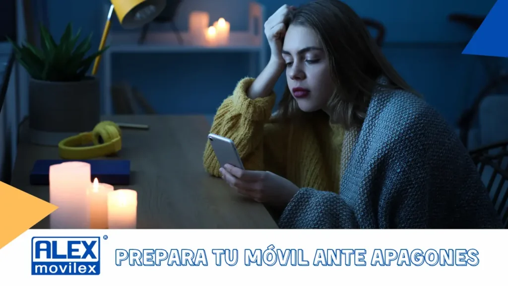 Smartphone con batería baja durante un apagón y powerbank