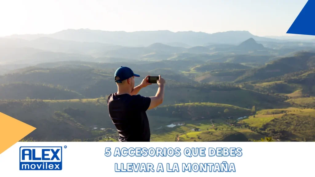 Móvil con accesorios preparados para una excursión en montaña